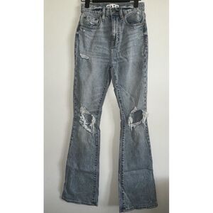 Daze Womens Go Getter High Rise Flare Jeans 24 Blue Light Wash Distressed